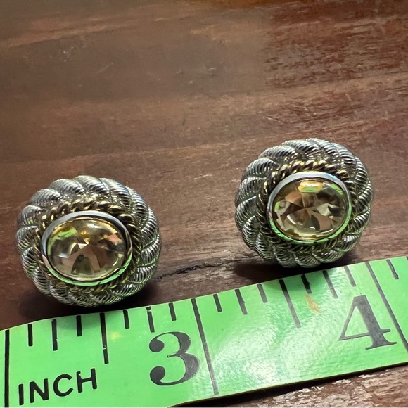 Judith Ripka Silver Citrine Quartz Cabachon Earrings | 925 Gold Accents EUC #410 - Picture 9 of 11